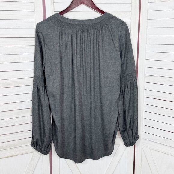 Loft V Neck Pop Over Boho Peasant Blouse Long Sleeve Denim Gray Small - Picture 8 of 12